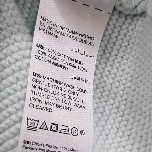 Chico's Mint Green Over Size Cotton 3/4 Sleeve V-Neck Sweater Size 0= XS-S NWOT - Picture 4 of 6